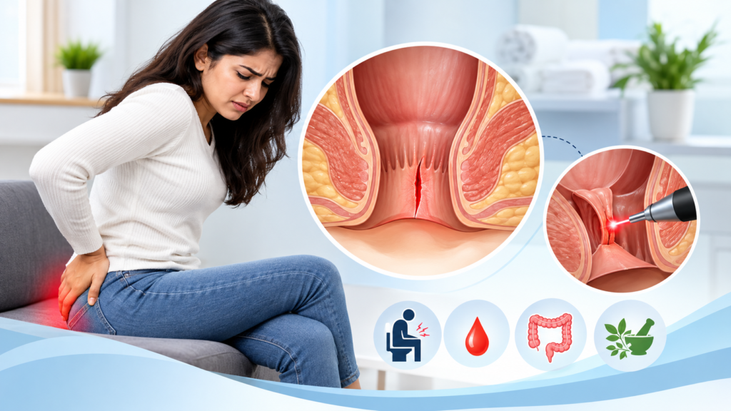 Anal fissure treatment and laser surgery illustration